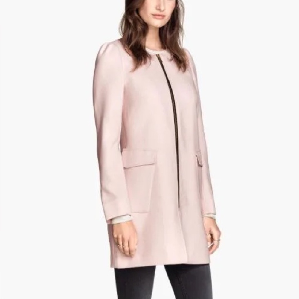 NEW H&M Textured Woven Coat in Powder Pink - Picture 2 of 6